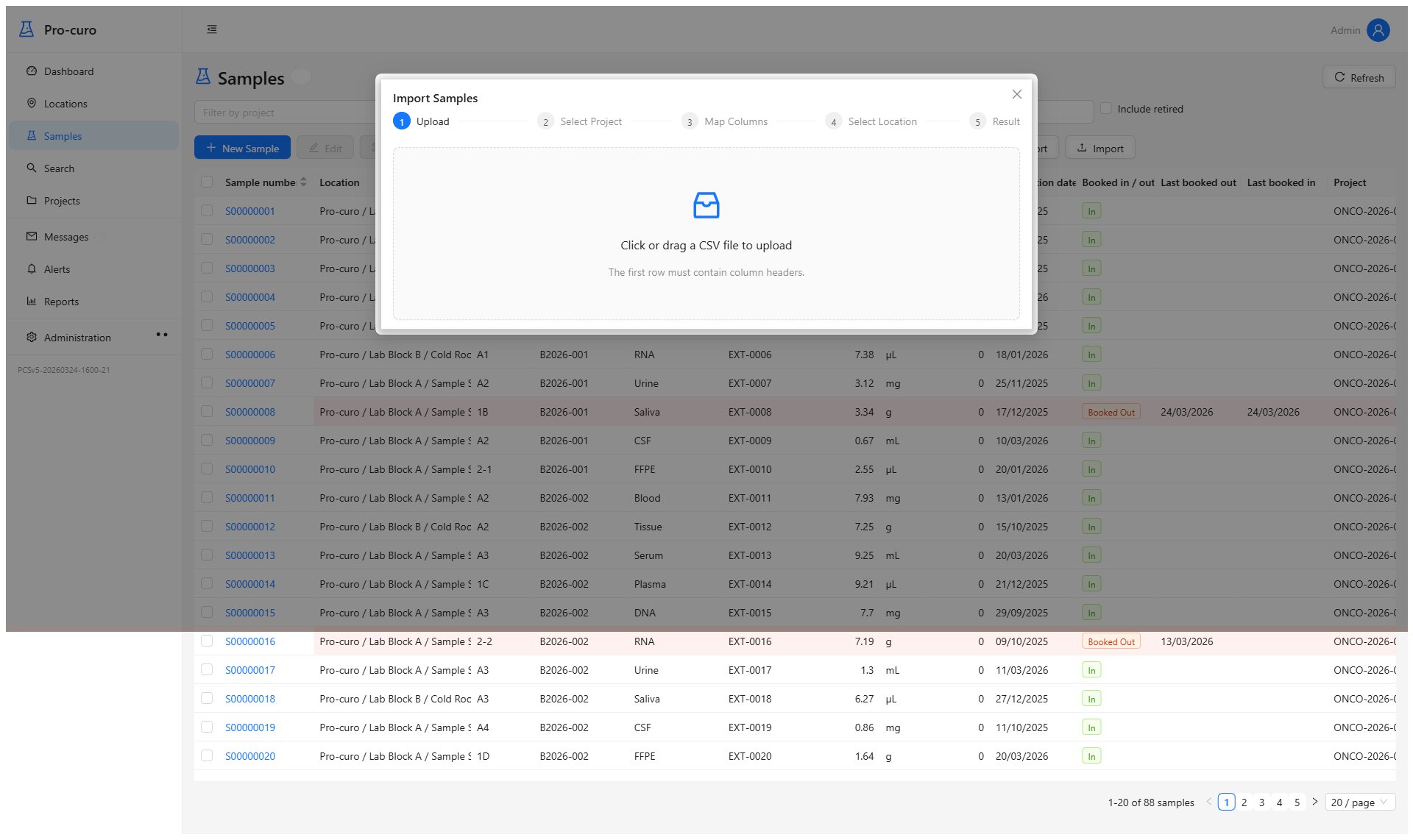 Pro-curo V5 CSV import wizard