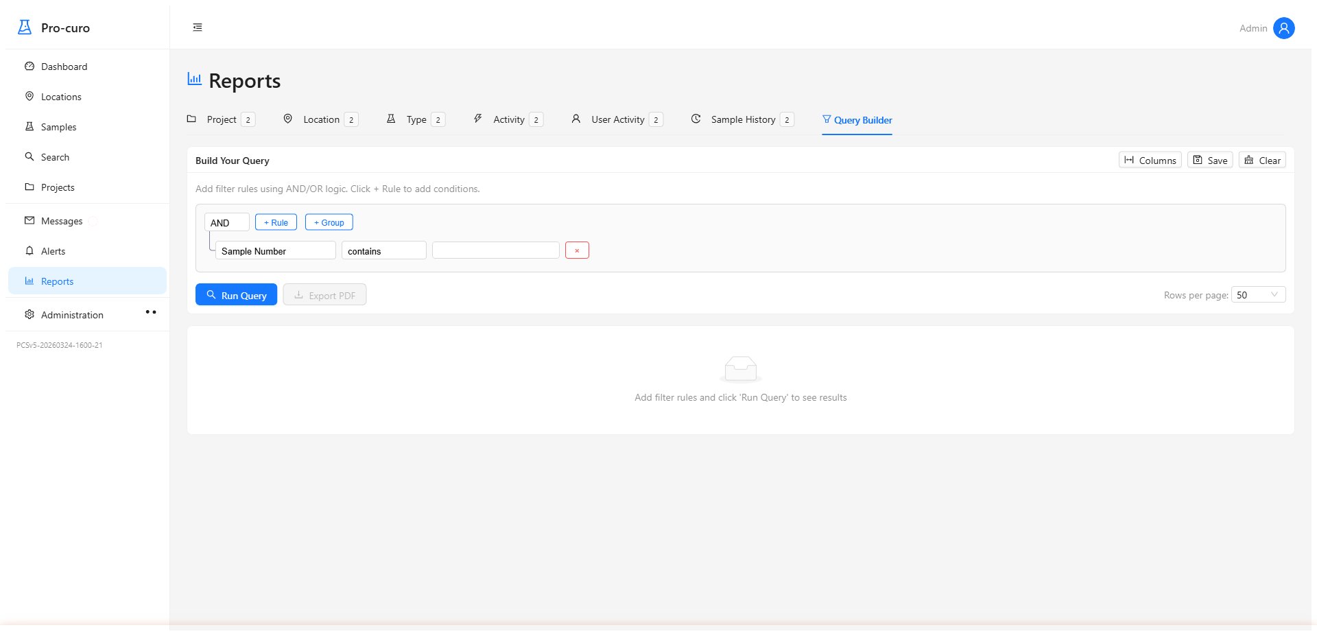 Pro-curo query builder interface