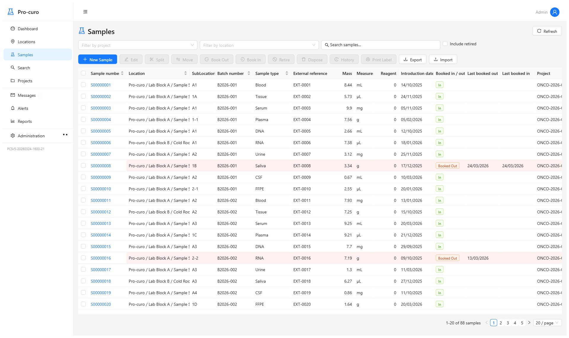 Pro-curo tissue and sample management interface